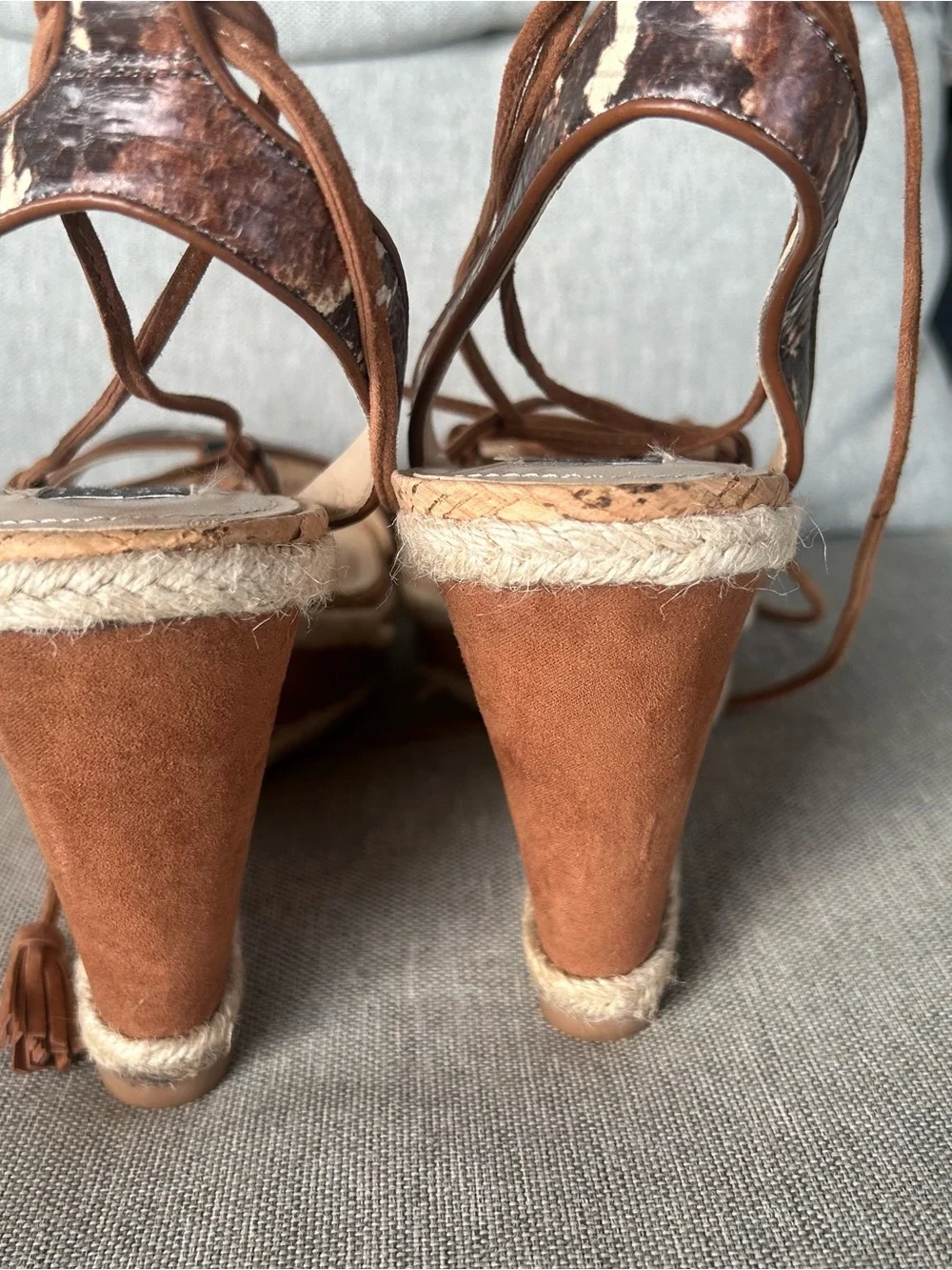 White House Black Market Tan Brown Espadrille Wedge Lace-Up Sandals